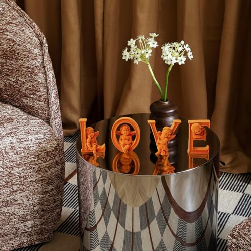 Cupid Statue Velvet Flocked Sculpture Anniversary Wedding Gifts, Cherub Angels Statue Romantic Love Figurine Modern Art Decor for Living Room, Bookshelf, Coffee Table Decor (Orange) - color: Cupid-orange