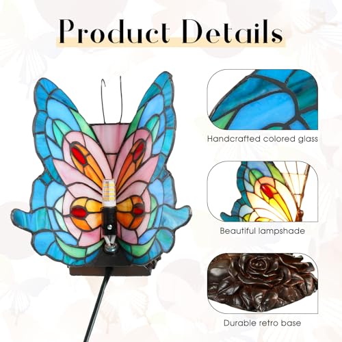Tiffany Style Blue Pink Butterfly Table Lamp,Stained Glass Lamp,Living Room,Bedside Lamp, Nightstand Decor, Table Light - color: Blue