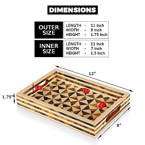 Handicrafts Home 12" x 8" Multi Triangle Decorative Tray Breakfast Coffee Table Top Vintage Handmade Serving Tray - color: Multi Triangle
