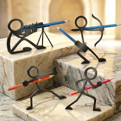 Minimalist 3D Printed Desktop Organizer Set (4 Pack), Decorative Silhouette Pen Stand, Creative Humanoid Pose Pencil Cup, Unique Office Decor and Teacher Gift, Black Matte Finish