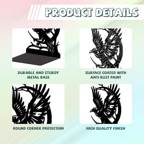 Peacoblue Metal Bookends for Shelves, Modern Decorative Heavy Duty Study Book Ends Stoppers for Office, Desk, Shelf, Room 5.3"x4.3"x7.9" Cast Iron Simple Tall Bookends 1 Pair (Moon and Crow) - style: Moon and Crow