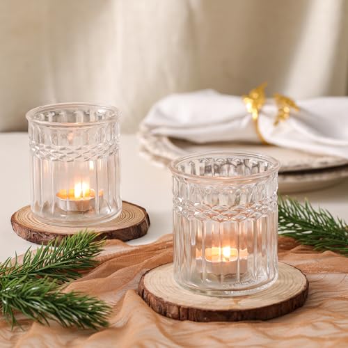 NITIME 8pcs Votive Candle Holders, Large Tea Light Candle Holder for Table Centerpiece, Clear Glass Candle Holder for Boho Home Decor, Wedding Decor - color: Clear