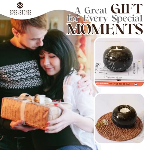 Marble Tealight Candle Holder 4-Inch Handmade Black Stone Votive Holder for Tables Centerpieces & Earthy Room Decor, Decorative Candle Holder for Wedding Gifts - size: 4''