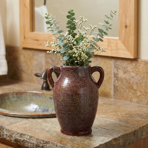 Sunddo Brown Ceramic Vase 8 Inch - Rustic Decorative Flower Vase with 2 Handles, Farmhouse Decor, Bedroom, Bathroom, Bookshelf, Mantel, Living Room Decor - color: Brown - 8, size: 8 Inch