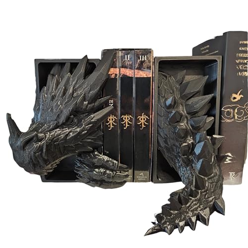 Dragons Awakening Book End – Fantasy Book Nook Insert for Dragon Readers – Unique Home Decor for Bookshelves & Libraries (Black - Head and Tail) - color: Black - Head and Tail