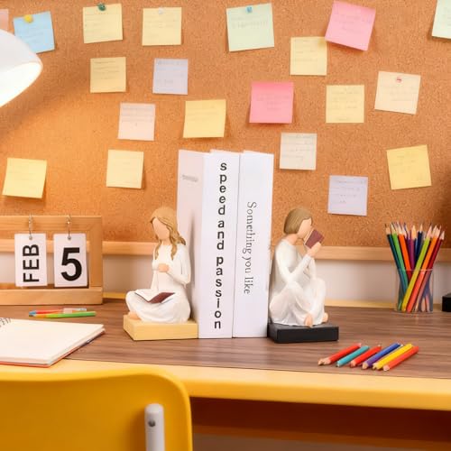Gifts for Readers Book Lovers Women, Graduates, Students, Teachers, Caregivers, Hand-Painted Resin Reading Figurines Bookends for Home Library Office Desk Bookshelf Decor