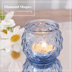 Generic DARJEN 12Pcs Blue Votive Candle Holders - Round Glass Candle Holders Bulk for Tea Light Candle, Diamond Texture Candle Votives for Wedding Centerpiece, Party & Home Decor