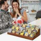Challenge Coin Holder, 9 Rows Solid Wood Military Coin Display Stand Holds 60 Coins, Army Coin Rack Display Case for Desk Display