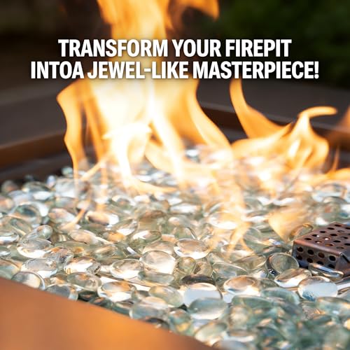 Mr. Fireglass 10 Pound Fire Glass Beads, 1/2" Reflective Round Fire Glass Drops for Fireplace Fire Pit & Lanscaping, High Luster Crystal Ice - color: Crystal Ice, size: 1/2 inch, 10 Pounds