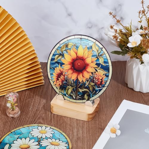 PH PandaHall Wood Display Stand for Stained Glass Piece, 3.9" Rustic Fused Glass Art Base Decorative Plate Stand Holder Easel for Ceramic Tiles, Plates, Pictures, Collectibles, Home Office Trade Show
