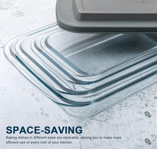 8-Piece Deep Glass Baking Dish Set with Plastic lids,Rectangular Glass Bakeware Set with Lids, Baking Pans for Lasagna, Leftovers, Cooking, Kitchen, Freezer-to-Oven and Dishwasher, Gray - color: Gray