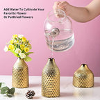 Ceramic Vase Set - 3 Small Vases, Luxurious Home Decor, Great for Centerpieces; Ideal Shelf Décor, Table Décor, Bookshelf, Mantle, Entryway- Gold