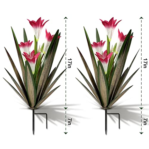 Homight Metal Agave Plant Outdoor Decoration Lily Mexican Yard Art Garden Gift Home Decor Hand Painted Metal Agave Garden Yard Statue, Outdoor Lawn Ornaments (2 Big Red Lilies) - color: 2 Big Red Lilies
