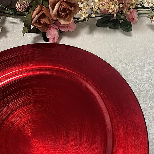 13inch Round Plastic Charger Plates,Set of 8,Charger Plates for Dinner,Wedding,Party,Event Decoration. (Metallic foil Red) … - color: Metallic foil Red