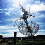 Fcteap Flower Fairy Dancing with Dandelion Garden Art Sculpture Stainless Steel Statue Christmas Halloween Decoration for Outdoor Yard Courtyard Lawn Patio Metal Ornaments (Open Hands) - style: Open Hands
