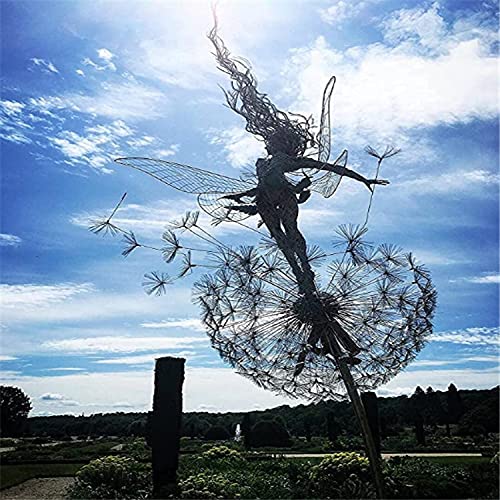 Fcteap Flower Fairy Dancing with Dandelion Garden Art Sculpture Stainless Steel Statue Christmas Halloween Decoration for Outdoor Yard Courtyard Lawn Patio Metal Ornaments (Open Hands) - style: Open Hands