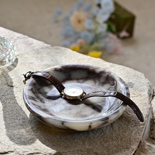 ZSHAWN Natural Marble Ring Dish Jewelry Tray – 5.5" Trinket Dish for Rings Earrings Necklace, Scratch-Resistant Vanity Organizer, Elegant Gift for Women (Calacatta Viola) - color: Calacatta Viola