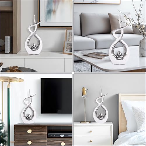 Silvery Modern Sculpture Table Decorations, Ceramic Knick Knacks Statues for Living Room Decor, Tv Stand and Desk Decor, Suitable for Coffee Tables and Shelf Decorations, Great Gift Idea - color: White Silver, size: Large