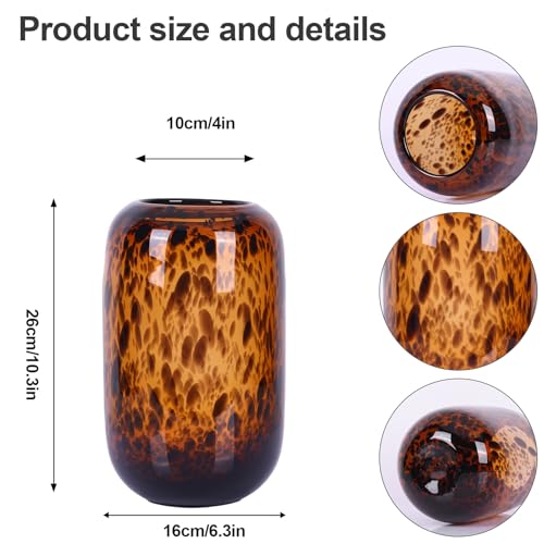 10.3in Amber Vase,Tortoise Shell Decor,Brown Glass,Round Art,Modern Clear Glass Vase,Decorative Bottles for Home Decor,Farmhouse Centerpiece,Wide for Living Room, Kitchen,Office, Dining (L) - size: Large