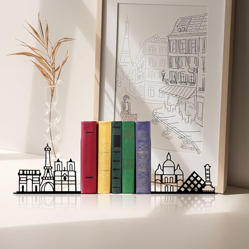Metal City Skyline Modern Bookends, Paris Decor, Paris Souvenirs Eiffel Tower Decor, French Decor - color: Paris