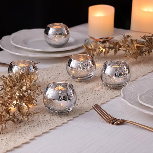 WGVI Silver Speckled Glass Tea Light Votive Candle Holder, Width 3", Height 2.5", Small Globe Bubble Bowl Round Vase, Mercury Votive Tabletop Décor, 1 Piece - size: Silver Bowl 2.5"H
