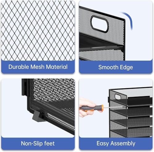 2 Pack 7 Tier Paper Organizer - Mesh Desktop File Holder with Handles for Office School Desk, Black - color: 2Pack Black