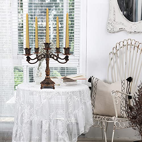 5-Candle Metal Candelabra 10.3 Inch Tall Candlestick Candle Holders for Home Decor Wedding Christmas Church Halloween Party, Red Bronze Tulip - color: Red Bronze-tulip