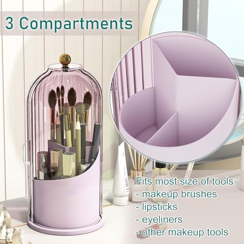 GAXmi Makeup Brush Holder with Lid Cosmetic Tools Organizer 360 Rotating Waterproof Dustproof Beauty Brushes Storage for Vanity, Pink-Purple - color: Pink-Purple