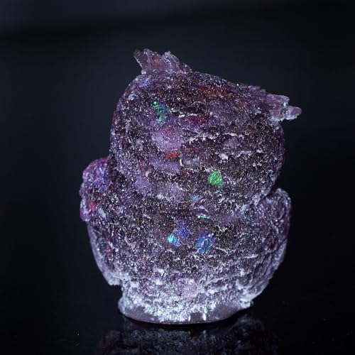 OwMell Owl Statue Tumbled Stone Gemstone Owl Figurine Home Decor Shelf Decor 2.5" - Amethyst - color: Amethyst
