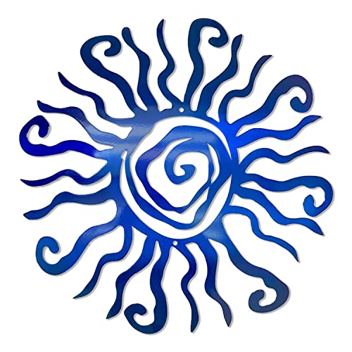 Riverside Designs Wacky Sun Metal Wall Art Indoor/Outdoor Decor - 30" Blue Rust Proof Wall Sculpture - Made in USA - Ideal for Bedroom, Garden, Home, Patio and Farmhouse - color: Blue, size: 30"L x 30"W