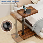 C Table End Table Adjustable Height, 360°Swivel TV Tray Table for Small Spaces, Side Tables with Wheels for Living Room and Bedroom, Bed (Walnut) | Adjustable Height, 360°Swivel, for Small Spaces, Couch Tables, That Slide Under, with Wheels - color: Walnu