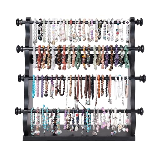 4 Tier Wooden Bracelet Holder, Bangle Watch Necklace Display Storage Antique Bracelet Display Stand Jewelry Holder Stand for Store, Showcase and Home Storage Black 4 Tier Wooden Bracelet Holder - style: 4 Tier Standing-Black