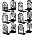 Feifeiya 6 Pairs Decorative Book Ends Metal Bookends for Shelves Black Metal Heavy Duty Book Ends Holder Supports Stoppers for Home Office School, 6.9x4.9x3.5”(Tree and Flower) - style: Tree and Flower
