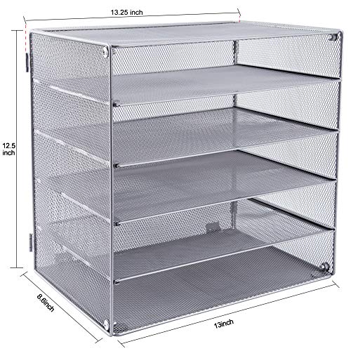 EASEPRES 5 Slot Mesh Desk Organizer Tray, File Paper Letter Folder Holder Desktop Paper Sorter Mail Organization Rack Storage Accessories, for Office Home School Classroom, Silver - color: 5 Tier Silver