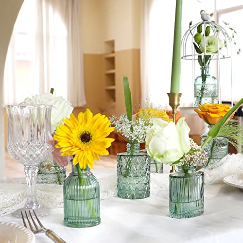 Green Glass Bud Vase Set of 22, Small Vases for Flowers, Clear Glass Vases for Centerpieces, Mini Bud Vases in Bulk Rustic Wedding Decorations, Centerpieces, Vintage Look Home Table Flower Decor - color: Green