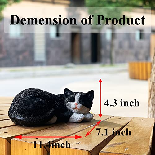 Cat Statue for Garden and Indoor, Outdoor Black Cat Figurines Decor for Patio, Lawn, Yard and Table - color: Sleeping Cat（black）