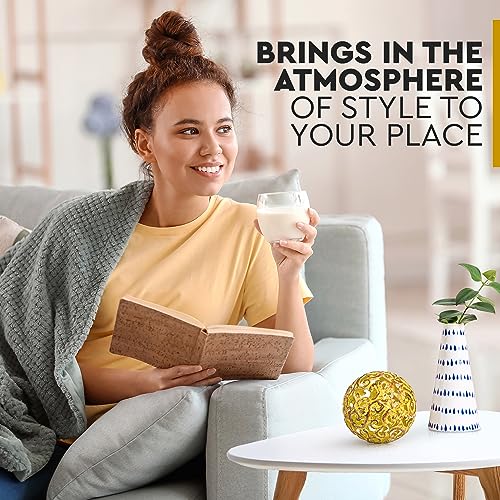 Everydecor Metal Decorative Sphere for Home Decor - Decorative Balls for Shelves, Centerpiece Bowls, Bookshelf - Decoration Orbs Accents for Living Room, Bedroom - Fancy Yellow Shelf Spheres - color: F. Gold, size: 4 Inch