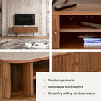 WERMO 55'' TV Stand with Storage and Shelves for 32-60 inch TV. Wood Entertainment Center with Doors for Living Room and Bedroom, Mid Century Modern Console Table, Television Stand (Walnut) - size: 55 Inch