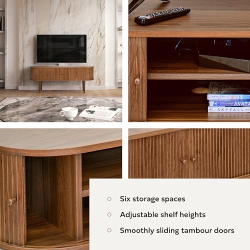 WERMO 55'' TV Stand with Storage and Shelves for 32-60 inch TV. Wood Entertainment Center with Doors for Living Room and Bedroom, Mid Century Modern Console Table, Television Stand (Walnut) - size: 55 Inch