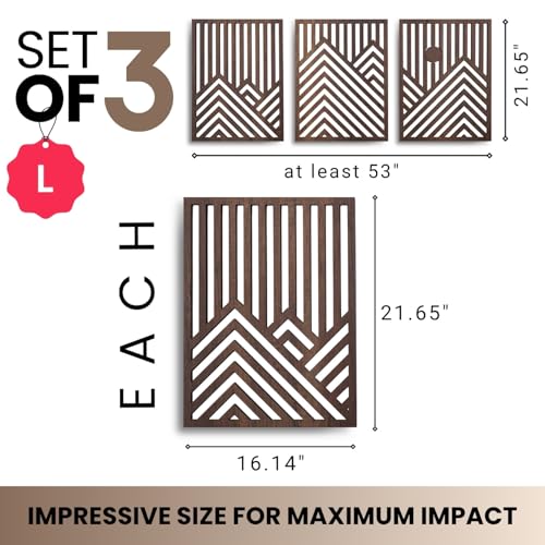 qmmp Modern Wooden Wall Sculptures - Set of 3 - Home Decor Accent - Large Wall Art for Living Room, Bedroom, Office - Easy Installation (Walnut, Large - Mountain and Sun, Unframed) - color: Walnut, size: Large - Mountain and Sun