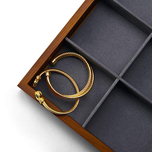 Oirlv 12 Grids Wood Jewelry Organizer Tray Stackable Jewelry Drawer Tray Bracelet/Watch Showcase Display Storage(Grey) - color: Grey 12 grid tray