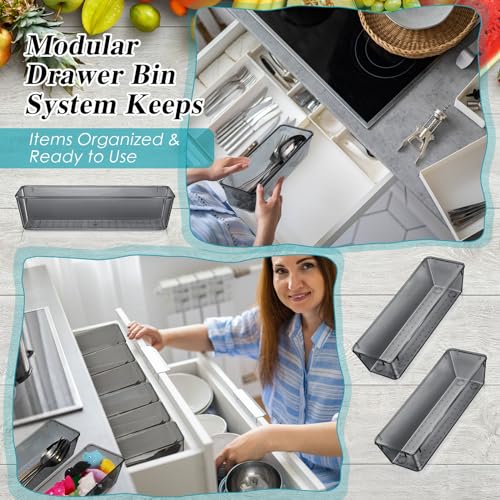 Maitys 12 Pcs Clear Drawer Organizer 9 x 3 x 2 Inches Plastic Rectangle Trays Makeup Vanity Storage Bins and Kitchen Drawers Dividers for Office Desk Silverware Kitchen Utensils(Black) - color: Black, size: 9 x 3 x 2 Inches