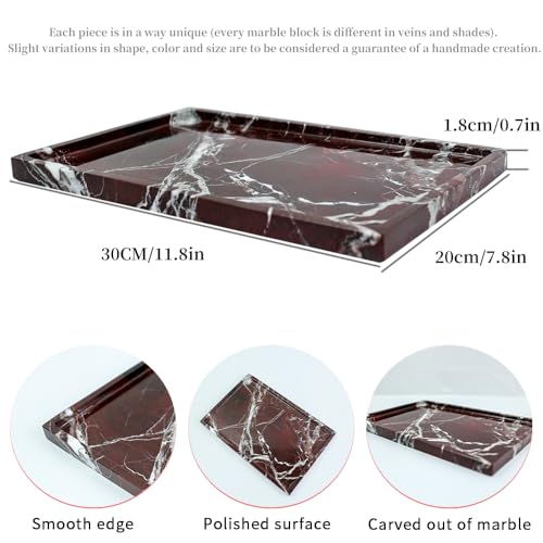 Real Luxurious Natural Marble Vanity Tray Genuine Marble Storage Tray for Home Decor Stone Tray for Bathroom/Kitchen/Vanity/Dresser,Plate Holder for Tissues, Candles, Towel - color: Marble Tray-rosso