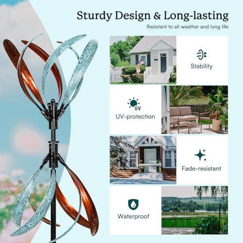 Wind Spinners Outdoor – Metal Large Wind Spinner with Stake for Yard and Garden, Garden Wind Sculptures & Spinners, Ideal Gift for Family (13'' W x 70.5'' H) - size: 70.5*13*13 inches