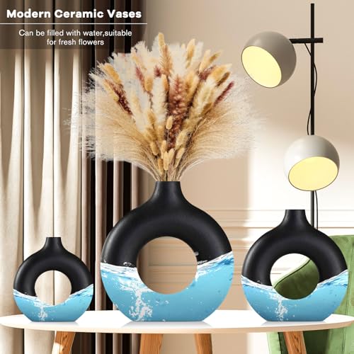Black Ceramic Vases -for Modern Home Decor,Black Round Vase Set 3 Matte Design Minimalist Nordic Boho Style for Wedding Dinner Table Living Room Office Bedroom, Decorative Gift - color: Black, size: Small + Big + Super Large