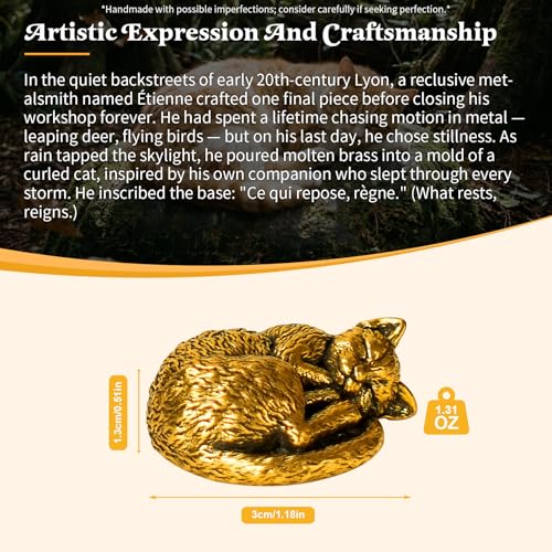 CHOVY Vintage Brass Sleeping Cat Statue - Solid Handcrafted Curled Up Feline, Cozy Desk Sculpture for Study, Bedroom Shelf & Soothing Decor Gift for Stress Relief & Cat Lovers - color: Lying Cat