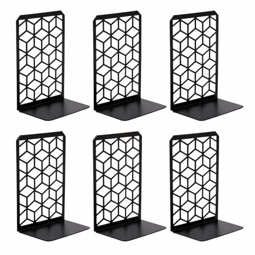 Geomod 3D Cube Black Metal Bookends Decorative for Heavy Books - Sturdy Boho Book Stops - Minimal Book Shelf Stopper - Durable Office Bookends - Weighted Metal Book Holders - 7x4.75 Inches - 3 Pair - color: Black, size: 3 Pairs, style: 3D Cube