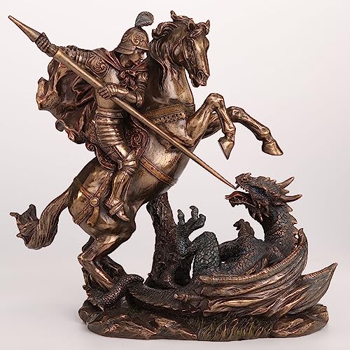 Veronese 10 5/8 Inch Saint George Slaying Dragon Cold Cast Resin Statue Bronze Finish
