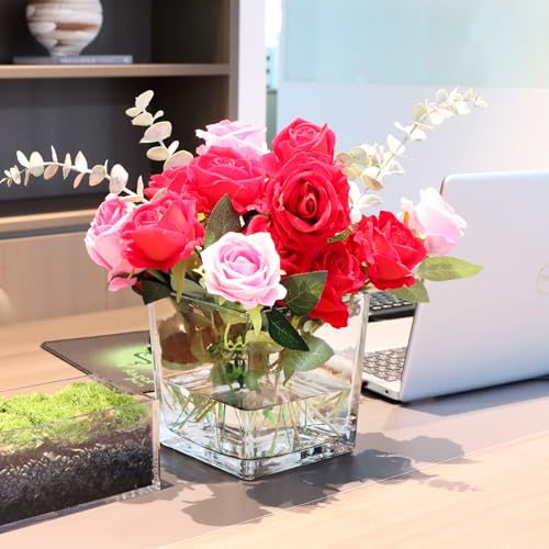 1 Pack Square Glass Vase 6" x 6" x 6", Clear Flower Vase for Centerpieces, Candle Holder for Wedding Party Events, Home Décor - size: 6inch