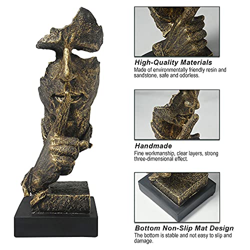 fazhongfa Thinker Statue - Silence is Gold Modern Decor Creative Abstract Art Figurine Resin Sculptures Decoration Room Home Study Office Figurines for Desktop Shelf Table Ornament (Bronze) - color: Bronze